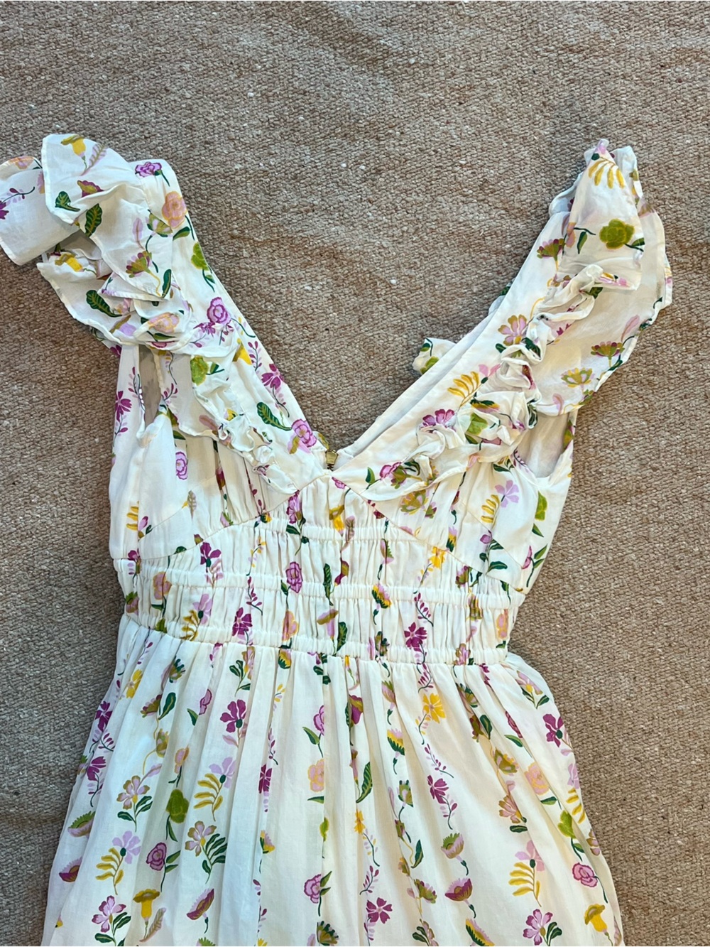 Banjanan Maya Cotton Ruffled Foliage Floral Dress, White Size XS - Picture 2 of 6